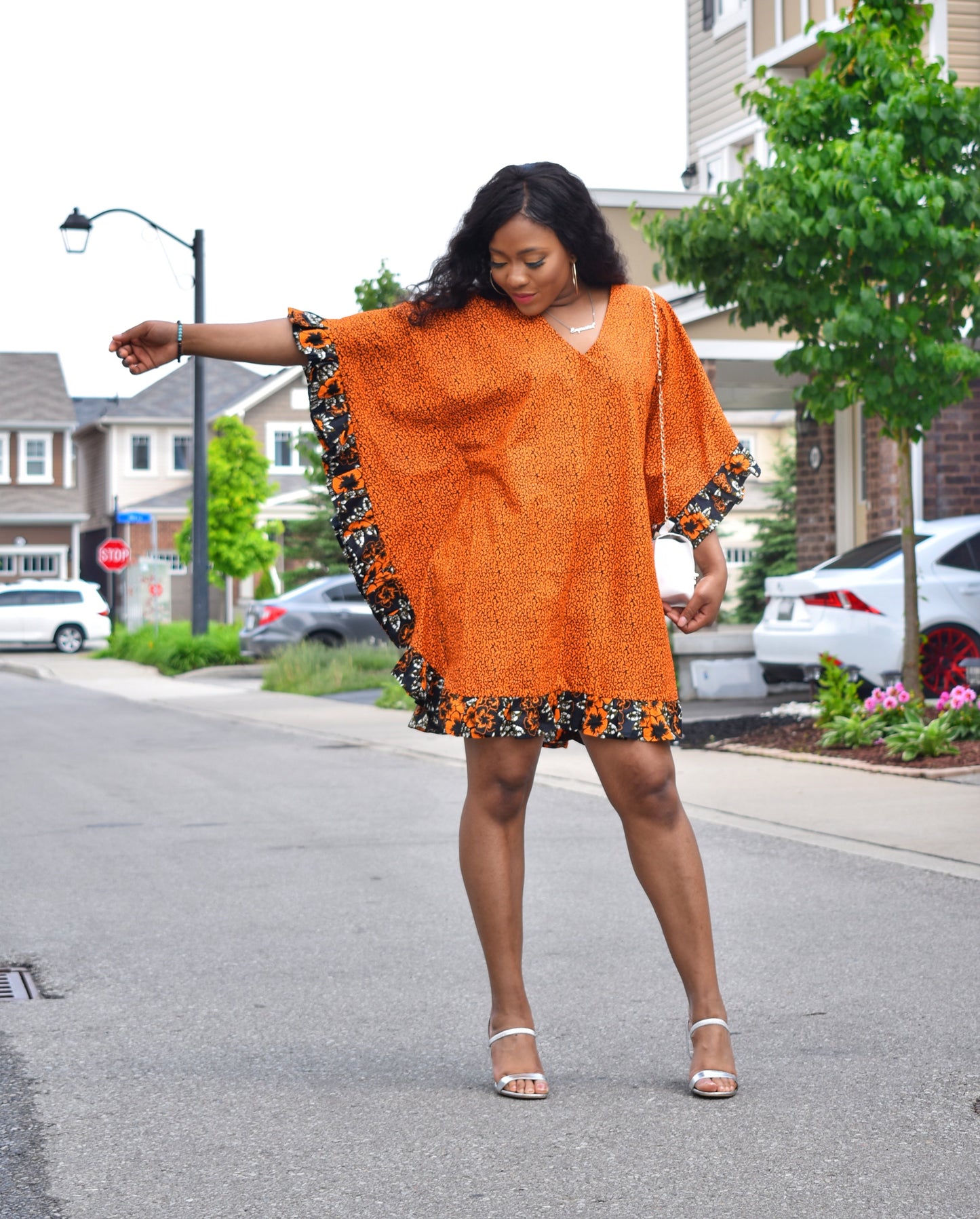 Vickie Ankara short bubu dress orange African print — Niellas Creation