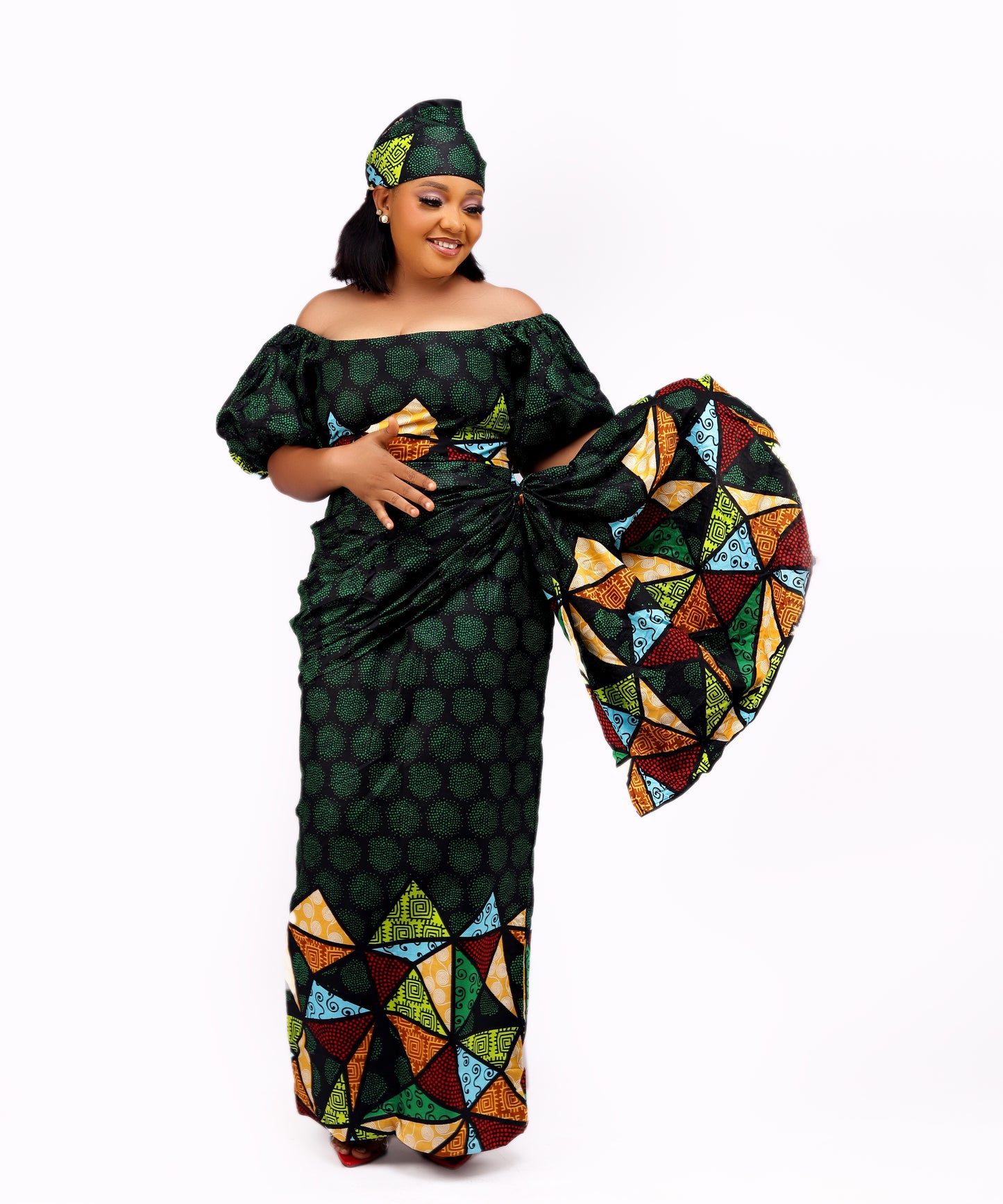 Dayana African Print Dress (Green)