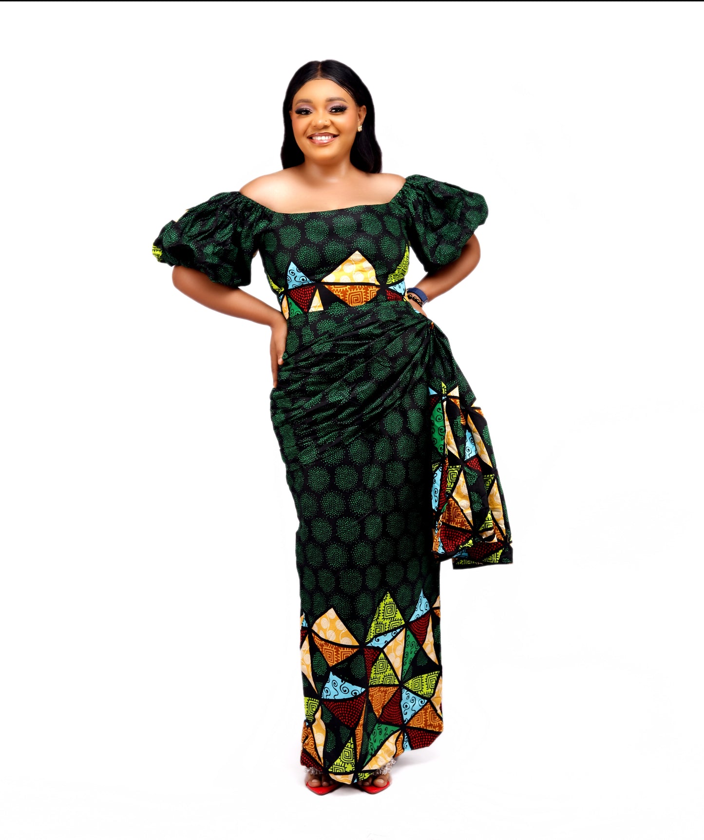 Dayana African Print Dress (Green)