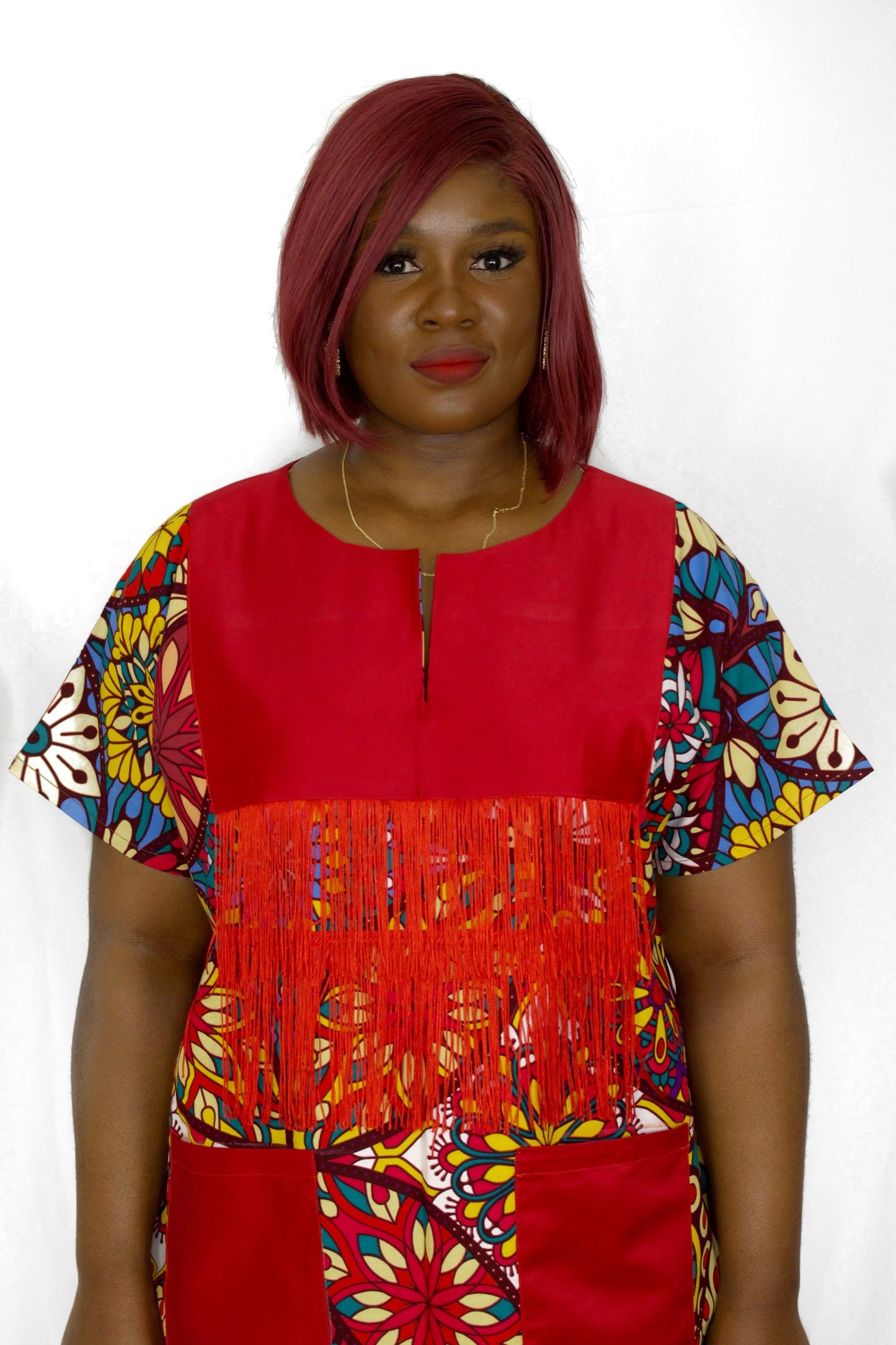 Ewa African Print Shift Dress (Red)