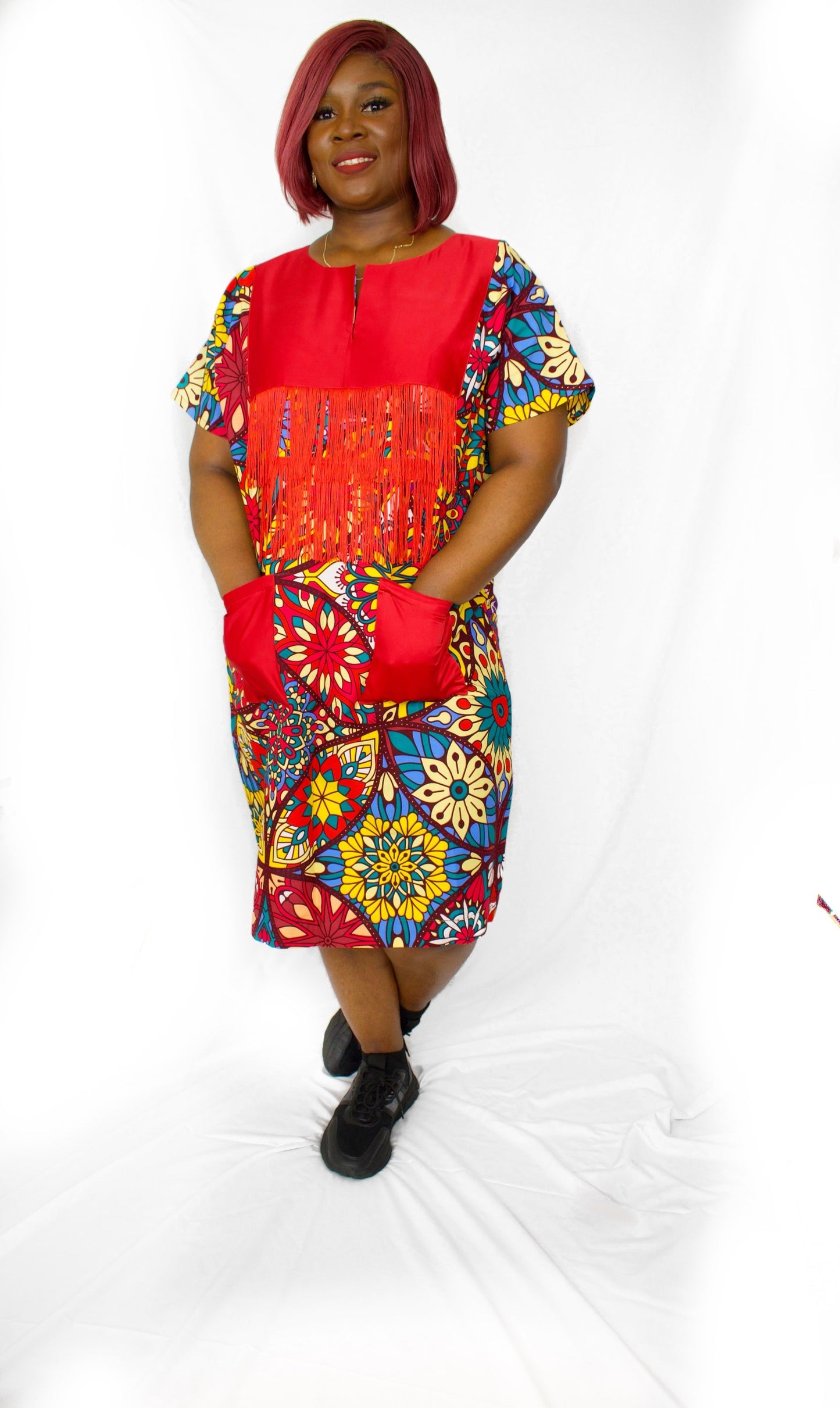 Ewa African Print Shift Dress (Red)