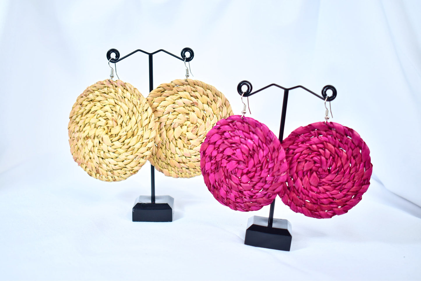 Hand Woven Rattan Flat Drop Earrings