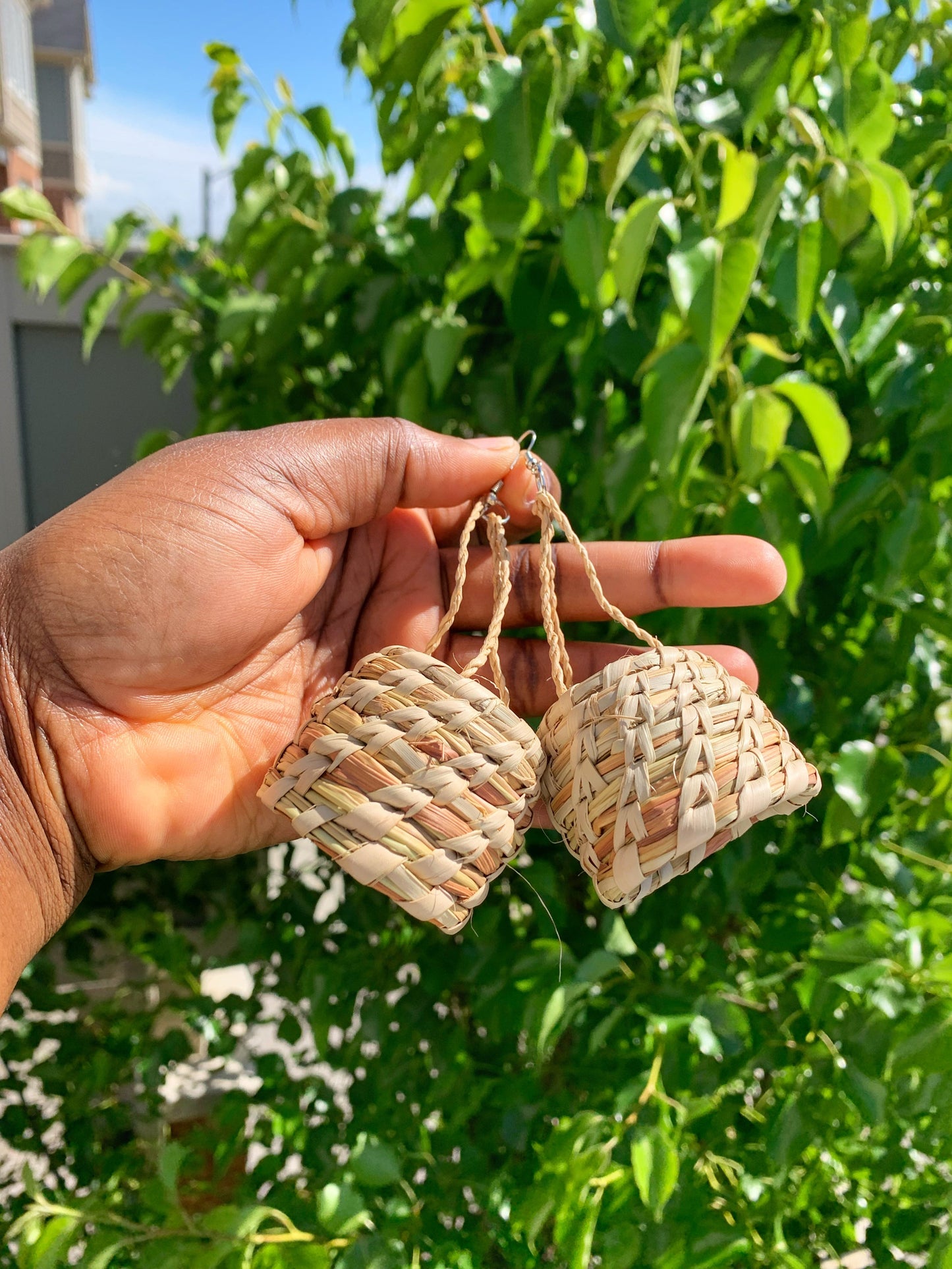 Hand Woven Rattan Earrings (Basket)