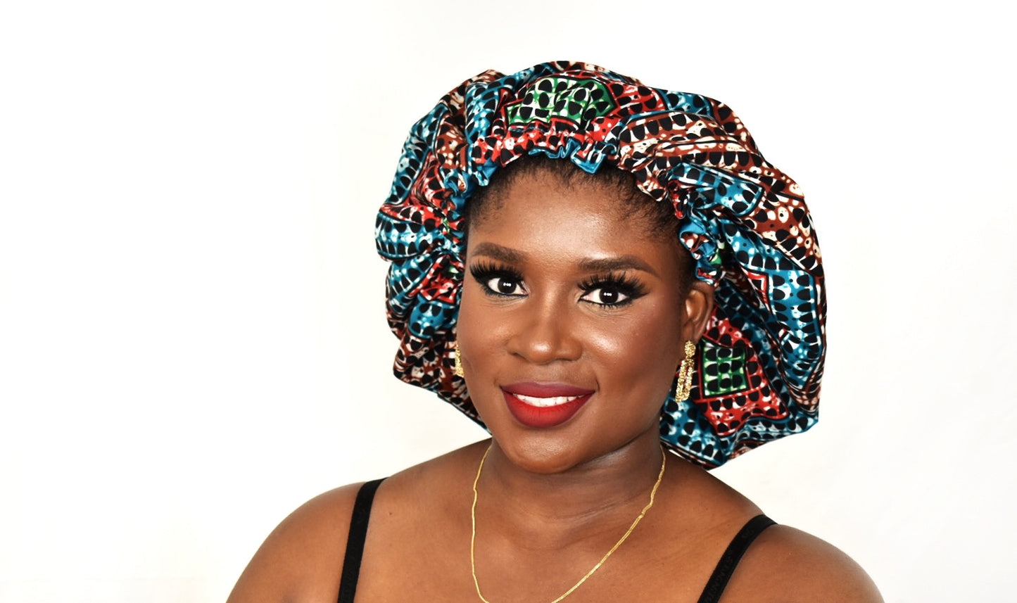 Mide African Print Hair Bonnet (Blue)