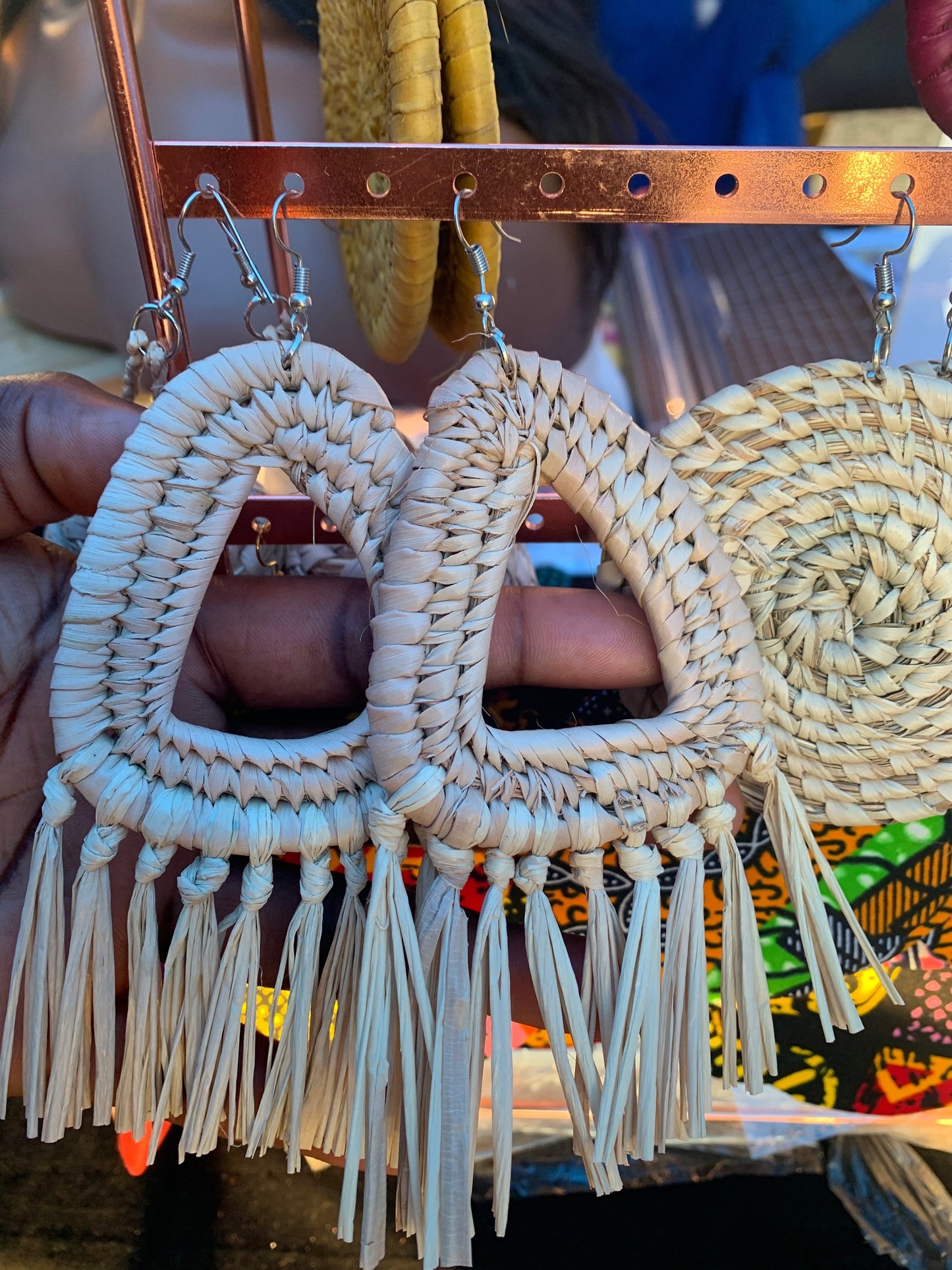 Hand Woven Rattan Flat Drop Earrings