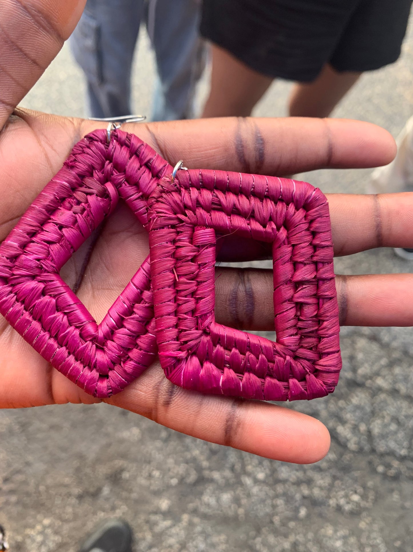 Hand Woven Rattan Flat Drop Earrings