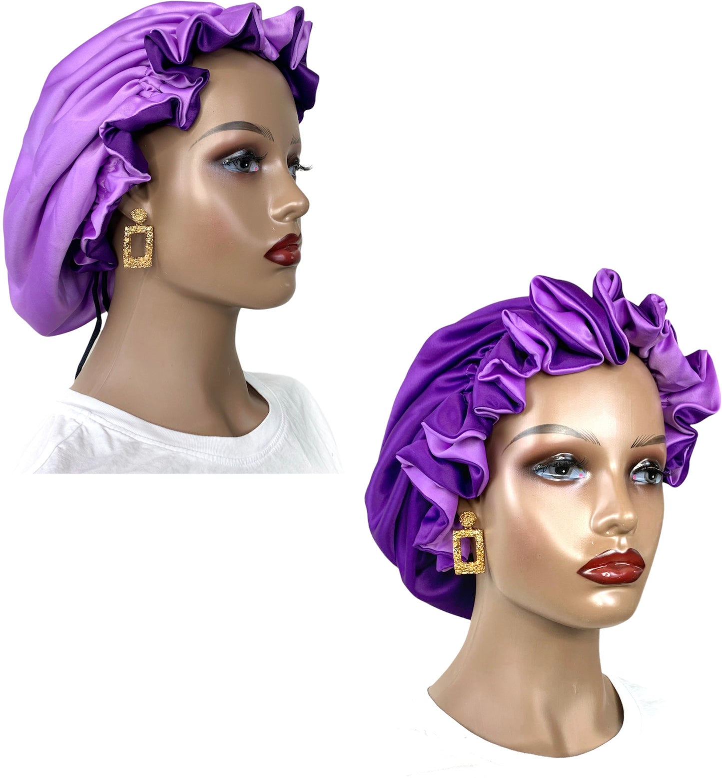 Ijé Ruffled Reversible Satin Bonnet