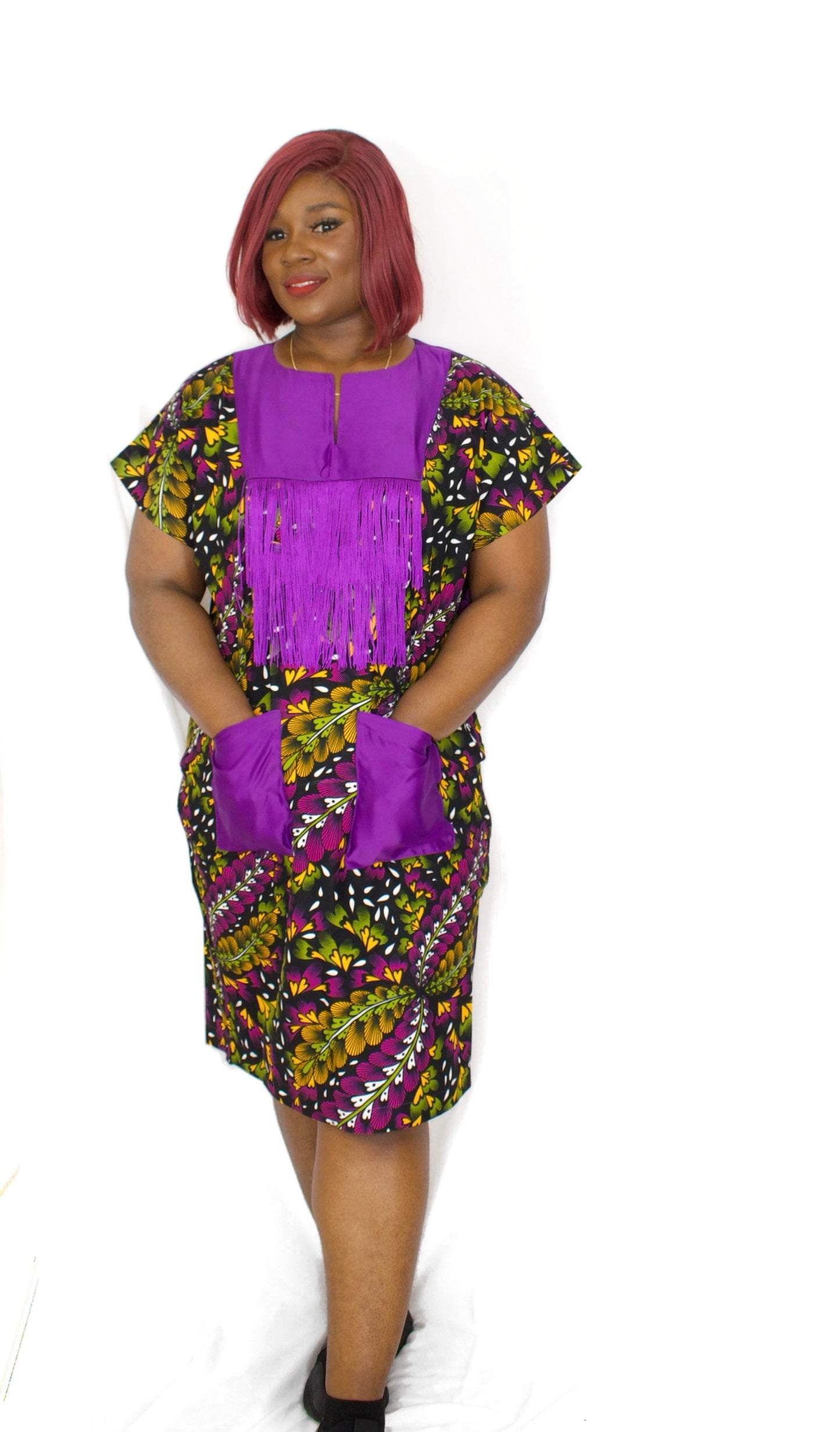 Ewa African Print Shift Dress (Purple)