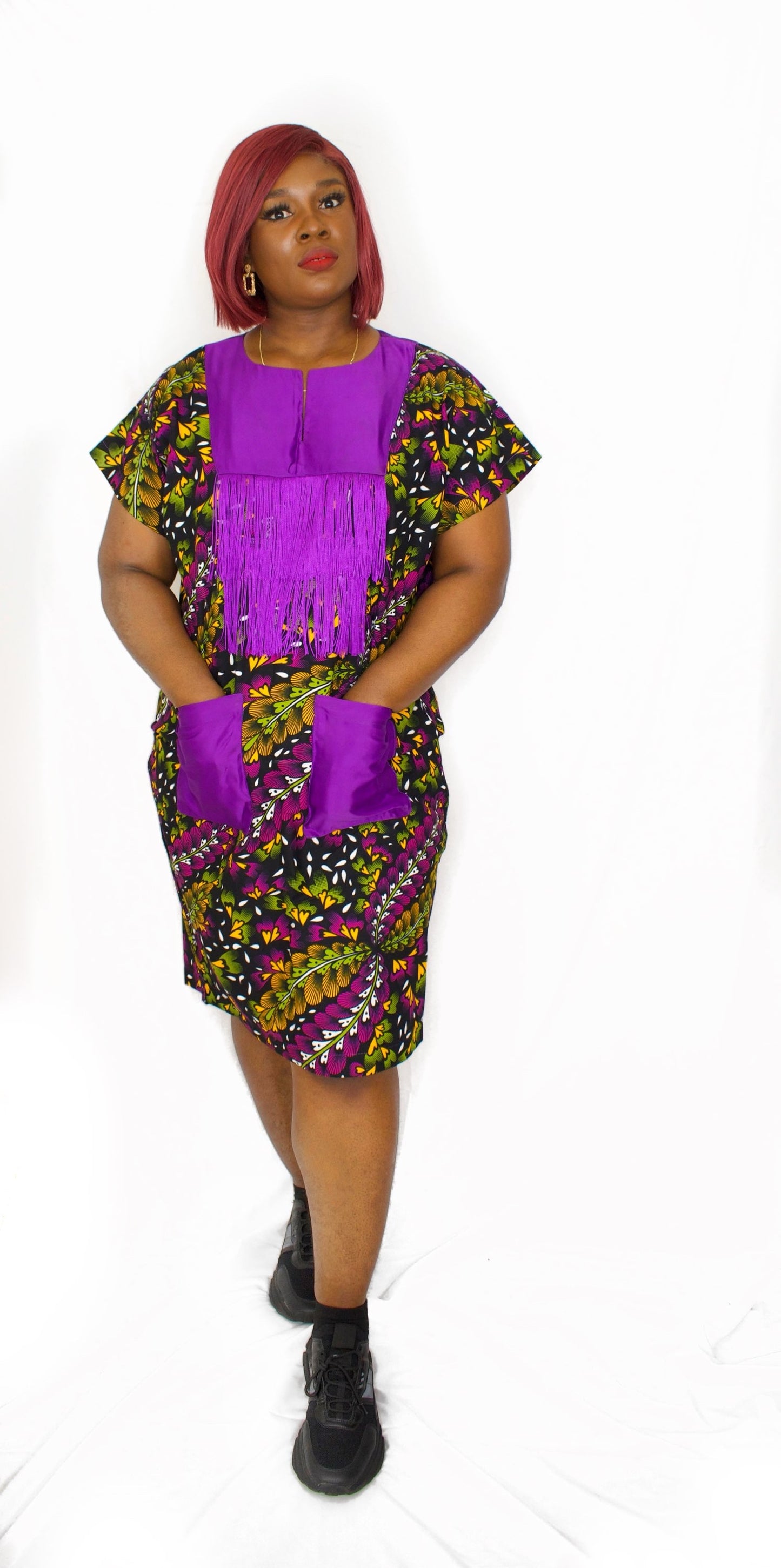 Ewa African Print Shift Dress (Purple)