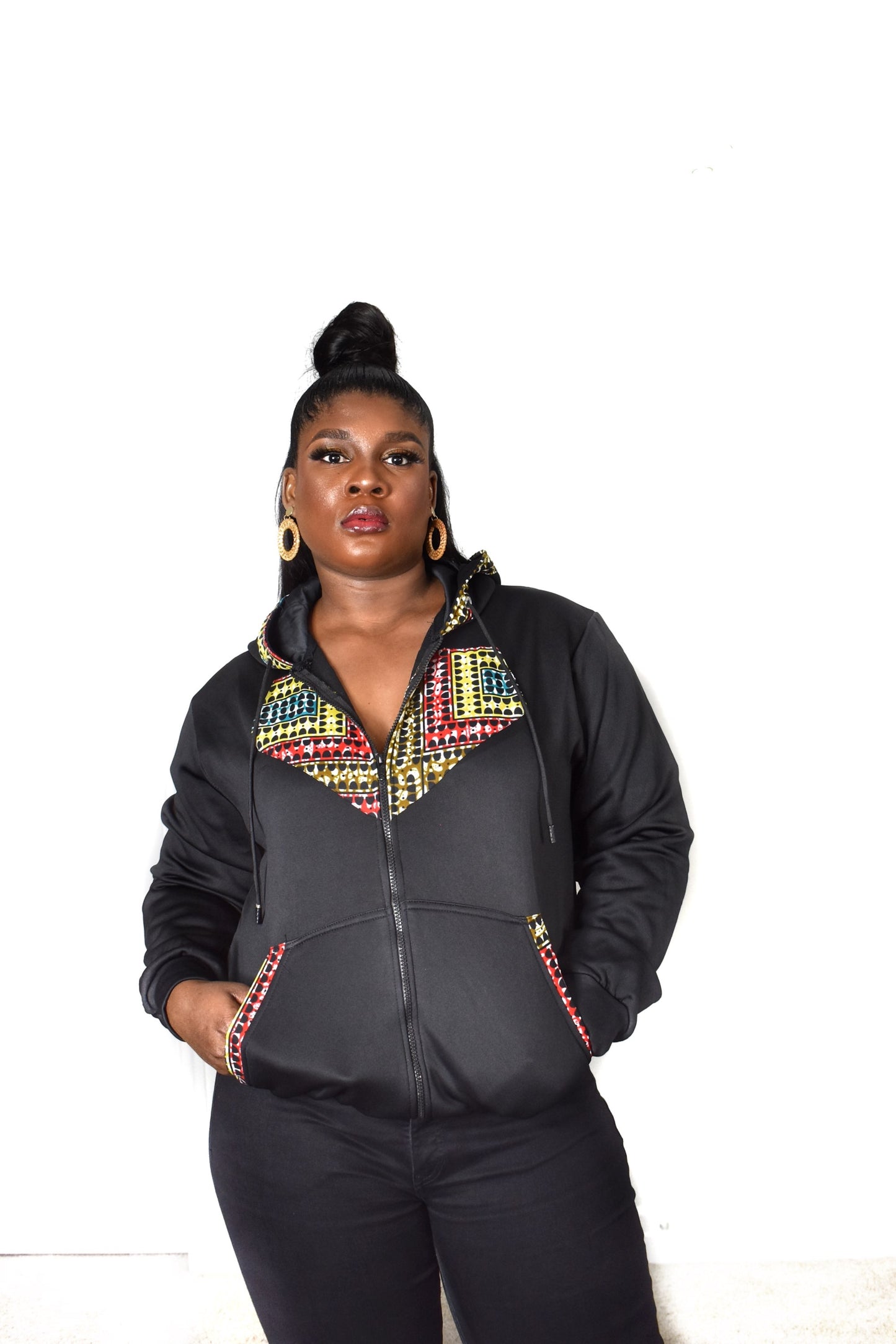 Mide Hoodie With African Print Patches