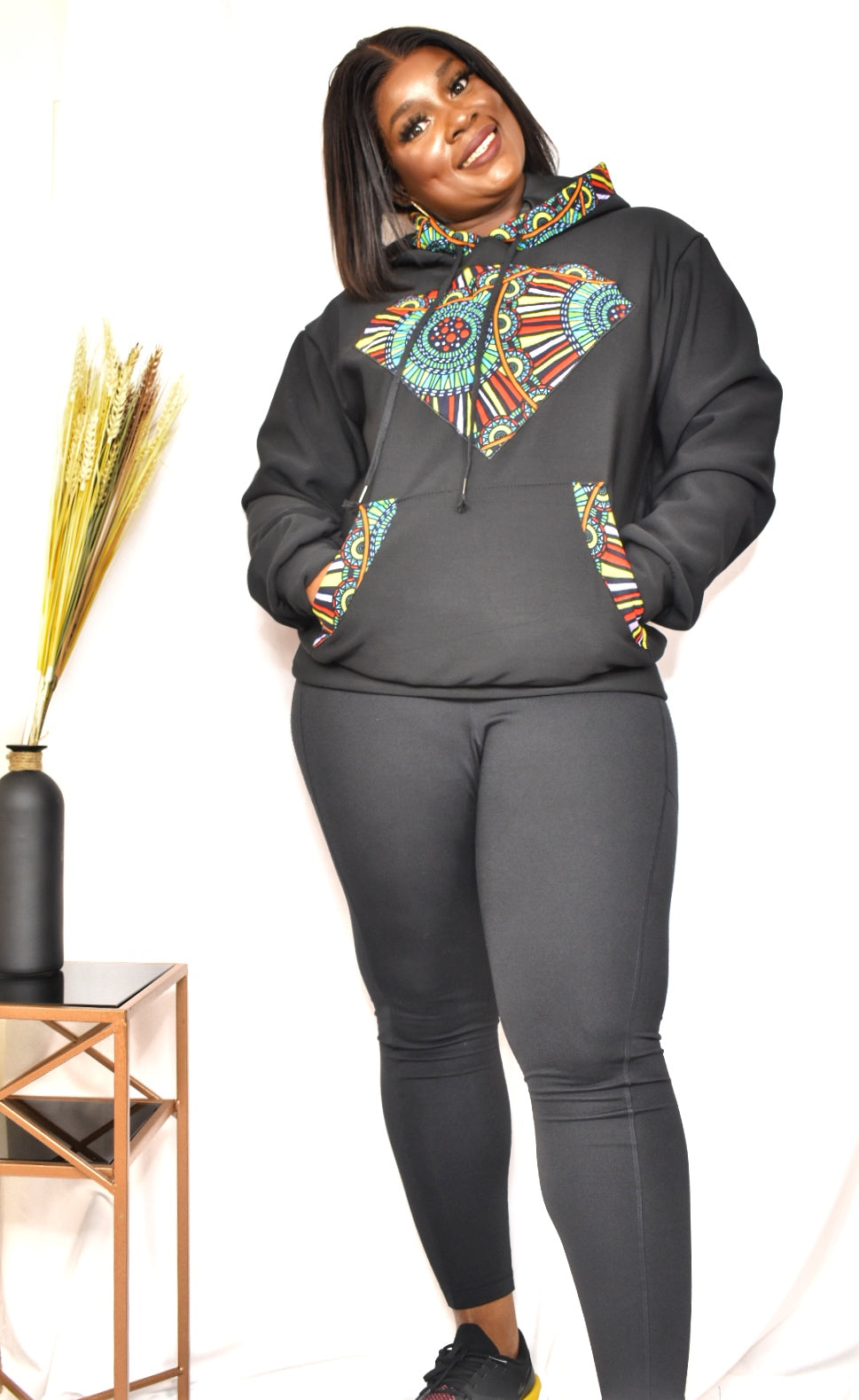 Moremi Hoodie With African Print Patches(Zip)