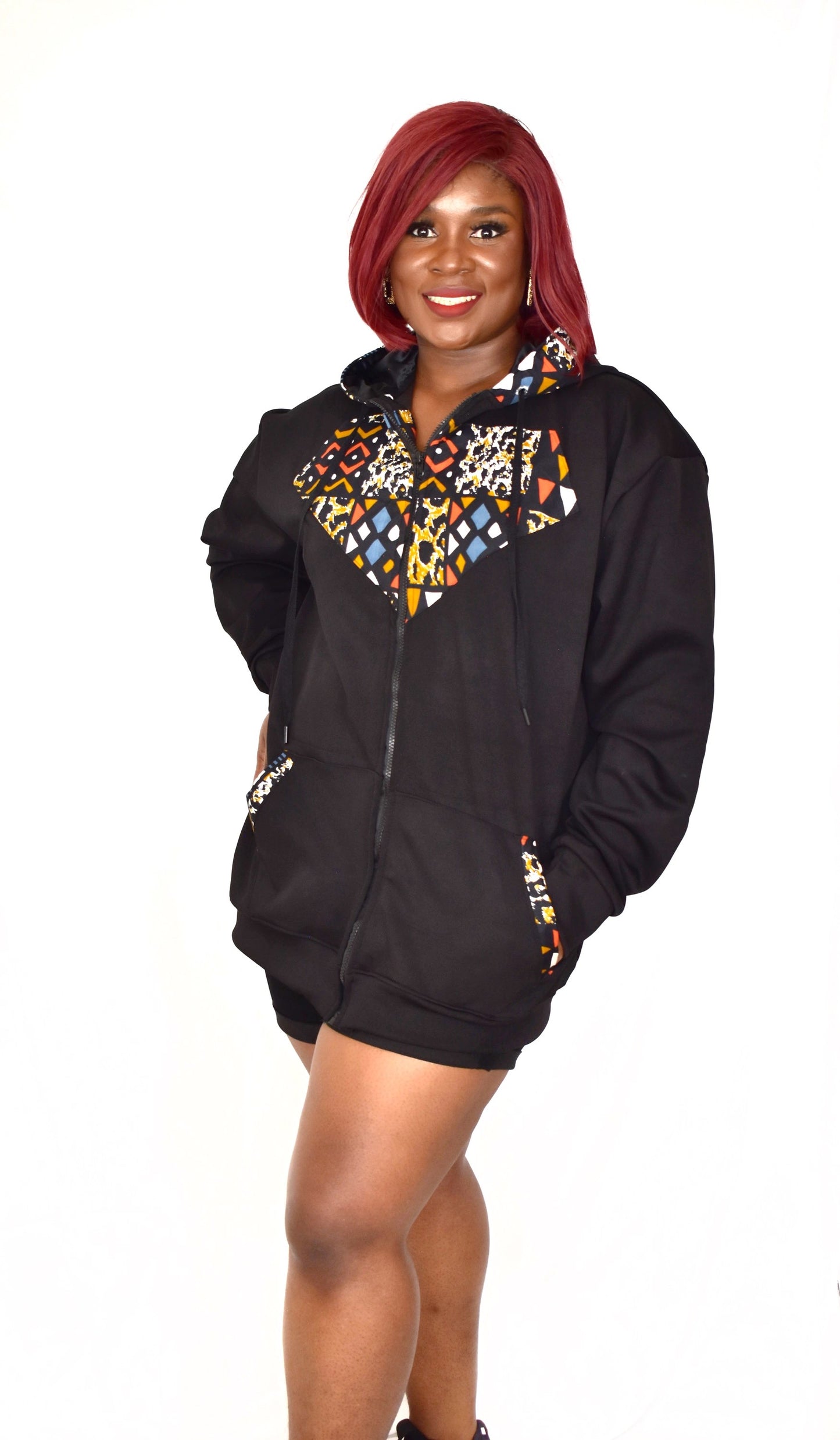 Nika Ankara Hoodie With African Print Patches