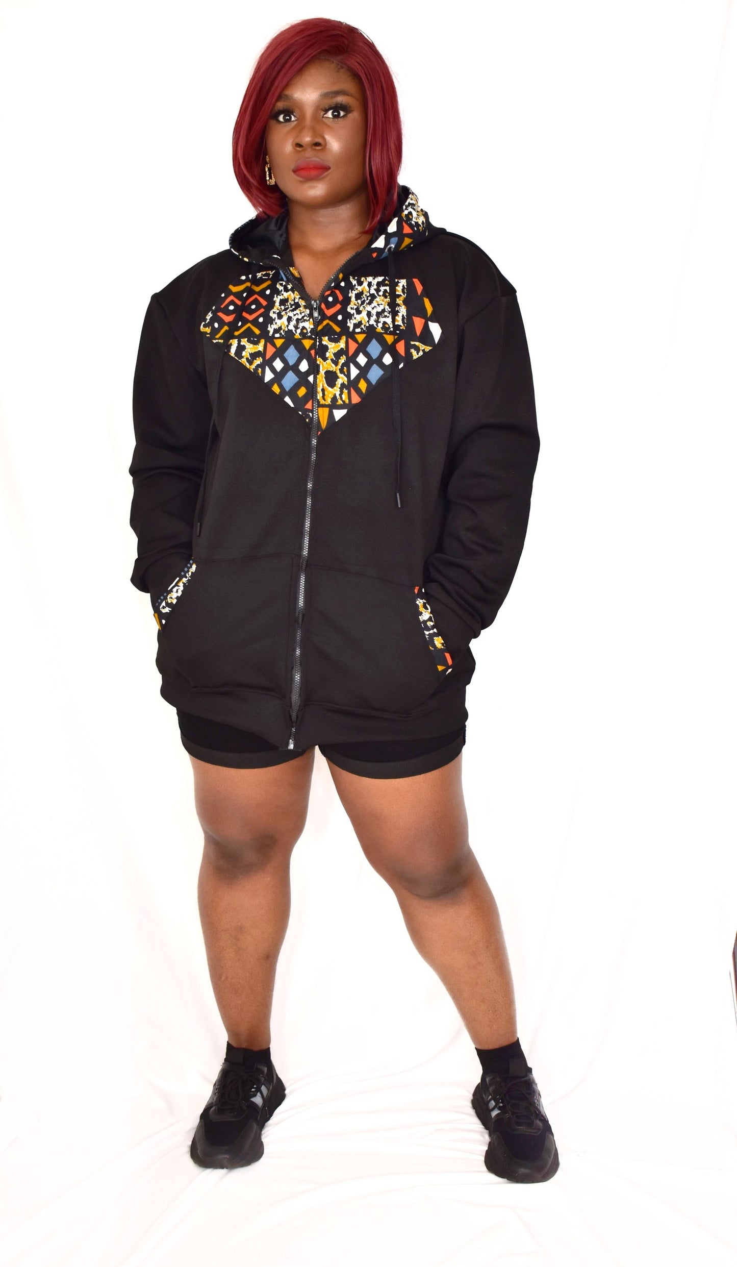 Nika Ankara Hoodie With African Print Patches