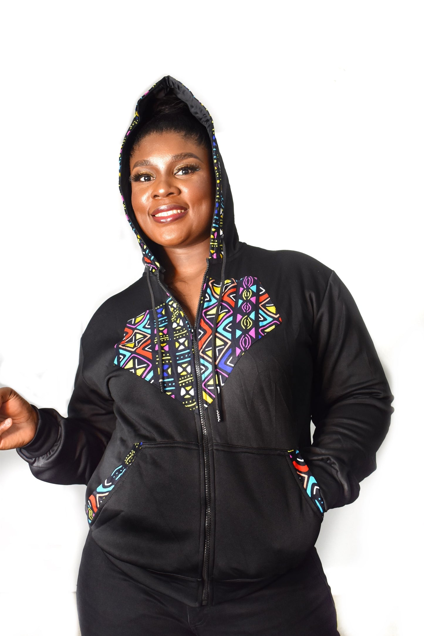 Olori Hoodie With African Print Patches