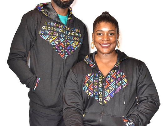 Olori Hoodie With African Print Patches