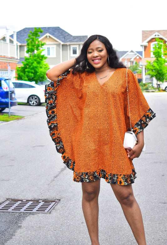 Vickie Ankara short bubu dress orange African print — Niellas Creation
