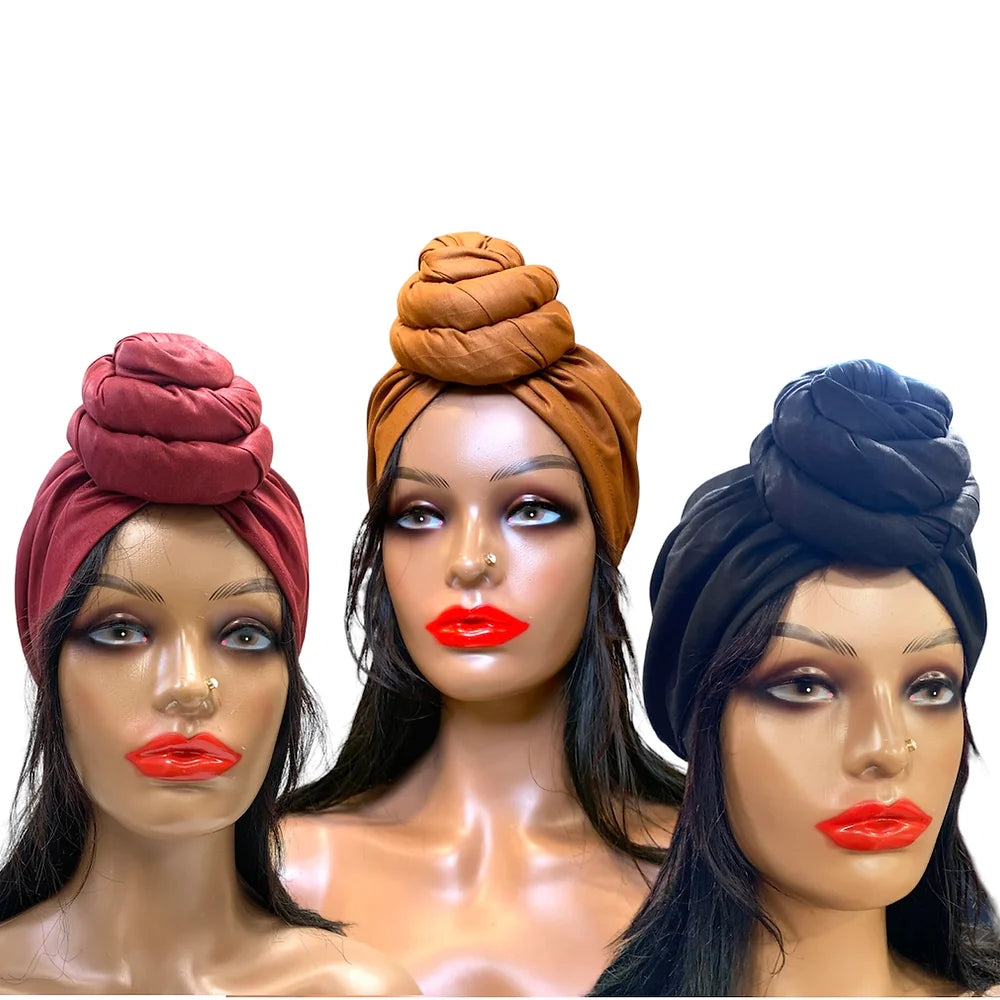 Plain-Coloured Pre-Tied Head Wrap